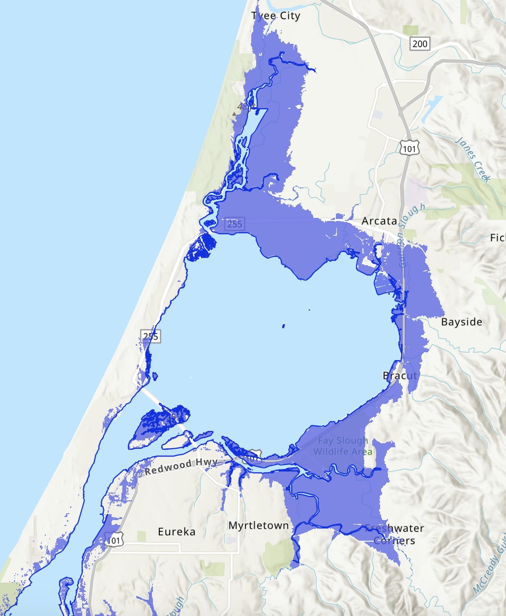 Screenshot of sea level rise map with link to the interactive map